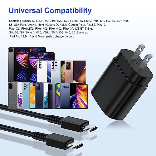 Type C Charger, 2 Pack 25W PD USB C Wall Charger Super Fast Charging Block & 3ft Android Phone Charger Cable for Samsung Galaxy S23 S22 S21 S20 Plus Ultra, Note 20 10 9 8/ S10 S9 S8 Pixel 6 5 4 Pro XL