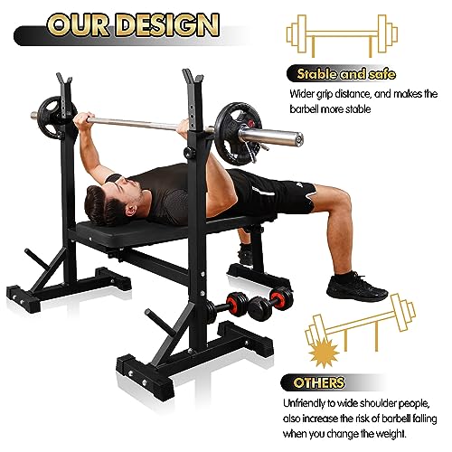 Bench Press, CANPA Olympic Weight Bench with Squat Rack Workout Bench Adjustable Barbell Rack Stand Strength Training Home Gym Multi-Function(Red)