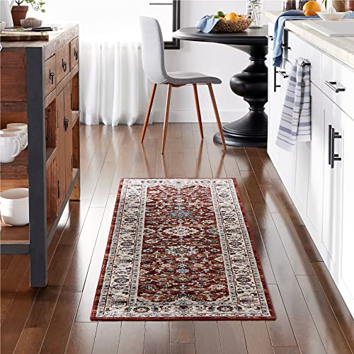 Home Dynamix Everwash Treasure Lina Traditional Medallion Machine Washable Runner Area Rug, Red/Ivory, 2'2"x7'2"
