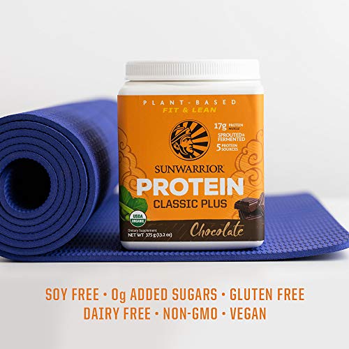 Sunwarrior Vegan Organic Protein Powder Plant-Based | 5 Superfood Quinoa Chia Seed Soy Free Dairy Free Gluten Free Synthetic Free Non-GMO | Chocolate 15 Servings | Classic Plus