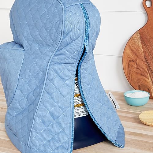 KITCHENAID Fitted Tilt-Head Solid Stand Mixer Cover with Storage Pocket, Quilted 100% Cotton, Blue Velvet, 14.4"x18"x10"