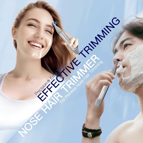 HEBECA Ear Nose Hair Trimmer, Rechargeable Facial Hair Removal Set for Women Men- Electric Eyebrow Trimmer, Waterproof 2in1 Face and Nose Trimmer Portable Silver