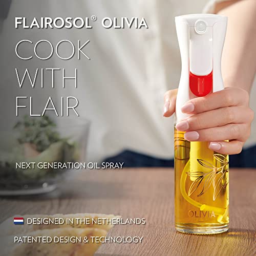 FLAIROSOL OLIVIA Oil Sprayer for Cooking, 130ml /4.4oz Glass Olive Oil Sprayer, Continuous Spray with Portion Control, Oil Dispenser Bottle for Kitchen, Air Fryer, Frying, Salad, BBQ (Golden Leaves)