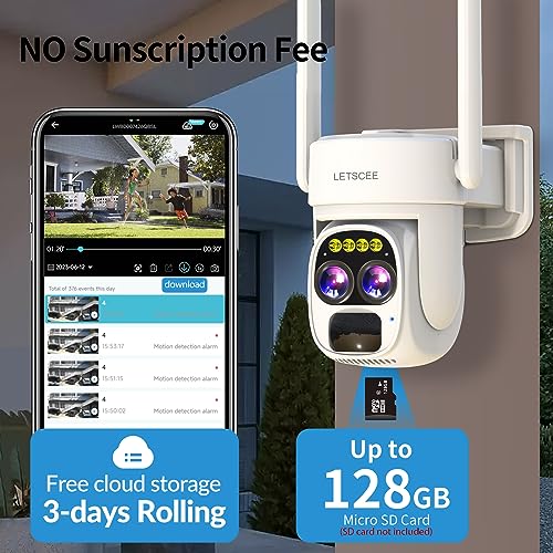 LETSCEE Security Cameras Wirelss Outdoor for Home Security, Alexa Cameras Solar Power,360 View Outside Camera,Motion Detection,10x Hybrid Zoom PAN Tile,IP-65 Weather Proof (1 Pack)