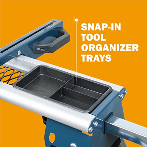 POWERTEC Portable Miter Saw Stand w/ 330Lbs Load Capacity, 8" Wheels and 3-Prong Tripple Outlets, Folding Design for Easy Storage in Garage, Dust Collector Bag Included - Blue (MT4000B)