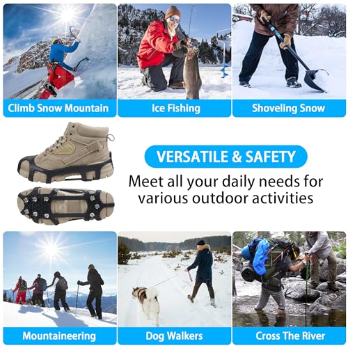 Walk Traction Ice Cleats, Anti-Skid Ice Snow Grips 9 Stainless Steel Studs Winter Crampons with Straps Over Shoe Boots for Hiking Climbing,Ice Fishing and Walking Small