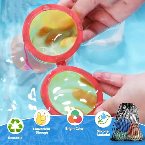 Reusable Water Balloons for Kids,12 PCS Magnetic Refillable Latex-Free Silicone Water Bomb with Mesh Bag, Summer Toys Beach Toys Swimming Pool Party Supplies Bath Toy Outdoor Summer Surprise for Kids