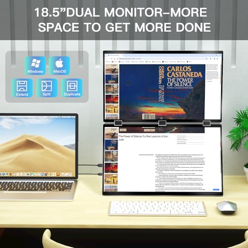Virzen Triple Screen Extender 120hz 18.5" Portable FHD 1080P Monitor Folding Stacked Travel Monitor Automatic Rotation for Windows Mac OS Kickstand VESA Mountable
