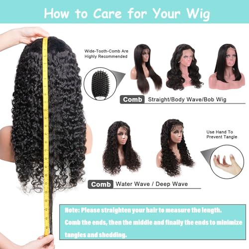 ABSFWIW 18Inch Deep Wave Lace Front Wigs Human Hair-13x4 HD Transparent Deep Wave Frontal Wigs Glueless Curly Wigs for Women 180% Density Curly Lace Front Wigs Human Hair Pre Plucked with Baby Hair