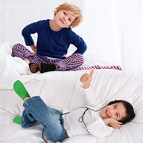 SkiBeaut Kids Trampoline Socks Anti-Skid Non Slip Sticky Grips Socks 4 Pairs for Pilates, Ballet, Barefoot Workout For 6-9 Years Infants Baby Children…