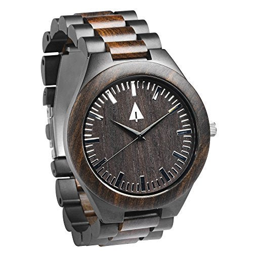 Treehut Wooden Watches for Men, Great Japanese Quartz Analog, Stylish Exotic Watch with Adjustable Stainless Steel Clasp, Buckle, Made from Ebon Wood, Relojes Hombre Mujeres