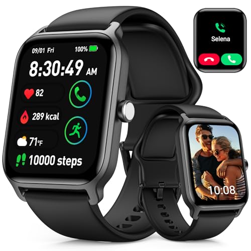 Smart Watches for Women and Men, iOS Android Phones Compatible, Waterproof Fitness Tracker Smart Watch with Call, Alexa, Heart Rate/Spo2 Monitoring, Sleep Tracking, Gifts Ideas, 1.8 Inches (Black)