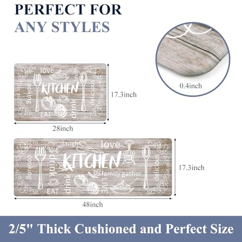 HEBE Anti Fatigue Kitchen Rug Set of 2 Non Slip Cushioned Kitchen Mats for Floor Waterproof Comfort Kitchen Rugs and Mats Farmhouse Chef Mats Floor Carpet for Sink,Laundry Room