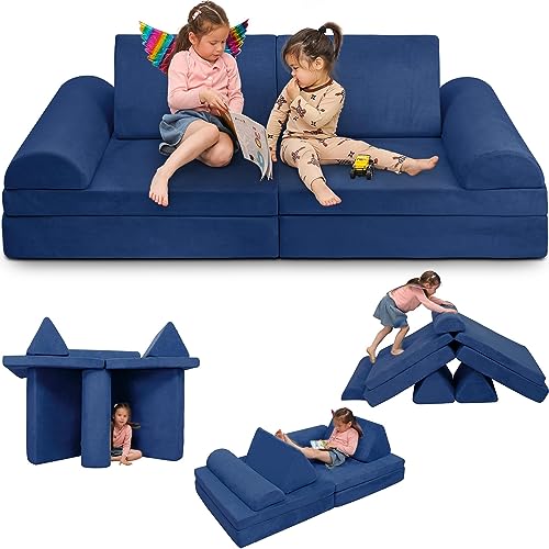 Betterhood Play Couch Sofa for Kids Large Size, Modular Kids Play Couch, Kids Couch Building Fort for Playroom Bedroom, Children Convertible Foam Cushion Couch for Boys and Girls, Blue