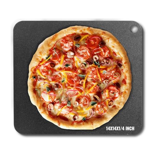 VEVOR Pizza Steel, 13.5" x 10" x 1/4" Pizza Steel Plate for Oven, Pre-Seasoned Carbon Steel Pizza Baking Stone with 20X Higher Conductivity, Heavy Duty Pizza Pan for Outdoor Grill, Indoor Oven