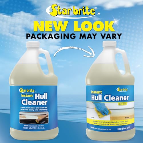 STAR BRITE Instant Hull Cleaner - Easily Remove Stains, Scum Lines & Grime for Boat Hulls, Fiberglass, Plastic & Painted Surfaces - Wipe On, Rinse Off Formula - 128 Ounce Gallon (081700)