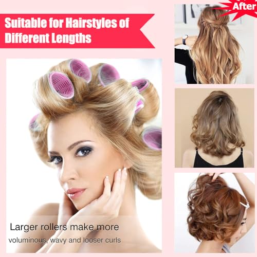 24Pcs Jumbo Hair Curlers Rollers, Self Grip Hair Roller Set with 12 Salon DIY Heatless Hair Curlers Holding Rollers and 12 Stainless Steel Duckbill Clips for Long Medium Hair Bangs Volume