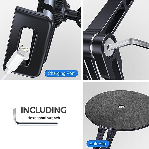 Lucrave Tablet Stand Holder for iPad, Adjustable with 360 Rotating Base for Desk, Aluminum Swivel Tablet Stand Compatible with iPad Air, Mini, 10.2,9.7, Pro 11/13 and More, Black