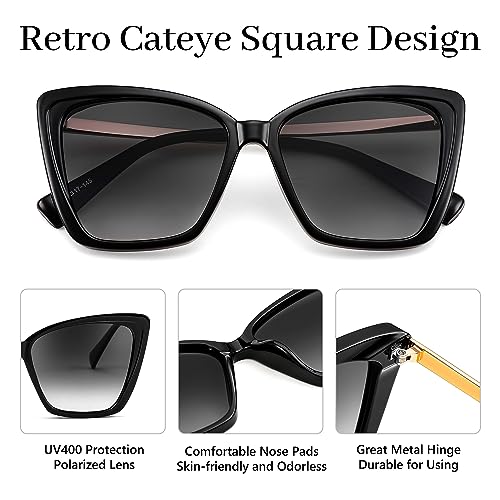 FEISEDY Trendy Polarized Women Sunglasses, Retro Womens Square Cat Eye Sun Glasses B4134