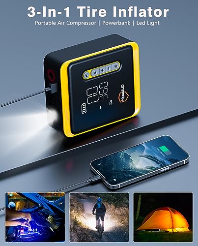 Tire Inflator Portable Air Compressor -Upgraded Air Pump for Car Tires with Tire Pressure Gauge (Max 150 PSI), Auto Shut-Off Tire Pump with LED Light for Car Motor Bike Ball
