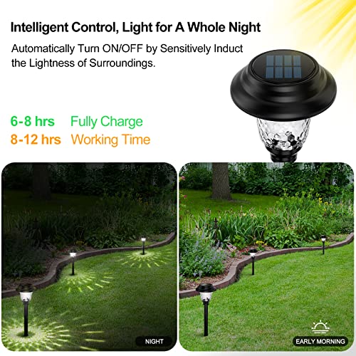 Balhvit Glass Solar Lights Outdoor, 2 Pack Super Bright Solar Pathway Lights, Up to 12 Hrs Long Last Auto On/Off Garden Lights Solar Powered Waterproof, Stainless Steel LED Landscape Lighting for Yard