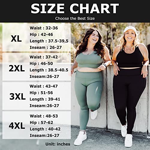 NEW YOUNG 3 Pack Plus Size Leggings with Pockets for Women,High Waist Tummy Control Workout Yoga Pants (X-Large, Black/Navy/Grey)