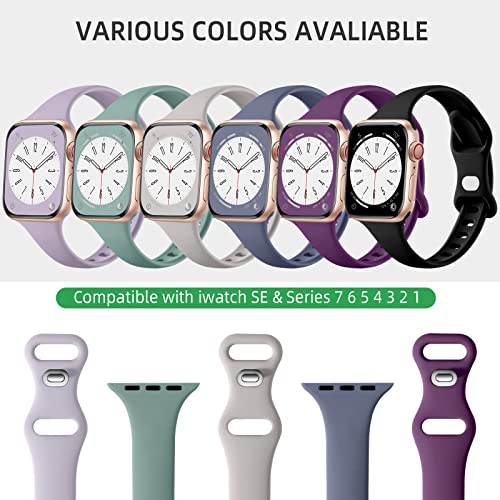 Lerobo 6 Pack Silicone Slim Bands Compatible for Apple Watch 38mm 40mm 41mm 44mm 42mm 45mm, Series 9, 8, 7, 6, 5, 4, 3, 2, 1