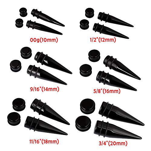 Qmcandy 24pcs Acrylic Ear Gauge Stretching Kit 00g to 20mm Big Gauge Taper Kit for Ears, Black Pink