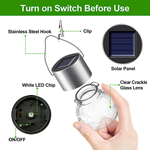 Solar Lights Outdoor Hanging Decorative Globe 8 Pack, Waterproof Solar Lantern with Handle and Clip, Solar Powered Glass Ball Lights for Garden Yard Fence Tree Umbrella Holiday Décor, Warm White