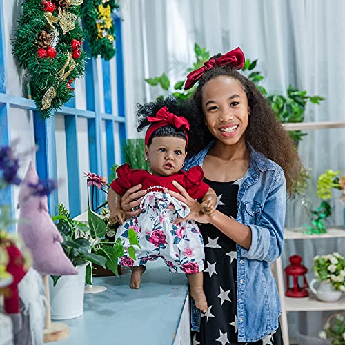 HOOMAI Reborn Baby Black Dolls African American Lifelike Silicone Doll Realistic 22.8 Inch with Cloth Body Birthday Gift Set for Ages 3+