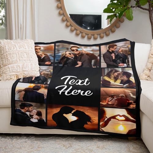 inkArts Custom Blanket with Photos Text Personalized Blanket Thows with Picture Customizable Blanket Photo Blankets Customize Valentines Day Gifts for Mom Dad Couple Girlfriend Boyfriend Wife Husband