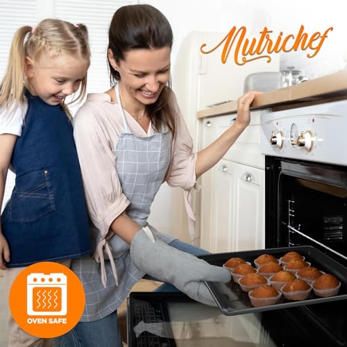 NutriChef 8-Piece Stackable Nonstick Bakeware Set - Premium Steel Baking Tray Set - Includes Round Cake Pan, 6-Cup Muffin Pans, Wide/Square Brownie & Loaf Pans, Cookie Sheet, & Roaster Pan (Black)