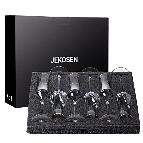 JEKOSEN Crystal Wine Glasses with Gold Rim 17 Ounce Set of 4 Long Stem Clear Wine Glasses Premium Crystal Gift for Christmas, Birthday, Anniversary or Any Special Occasion