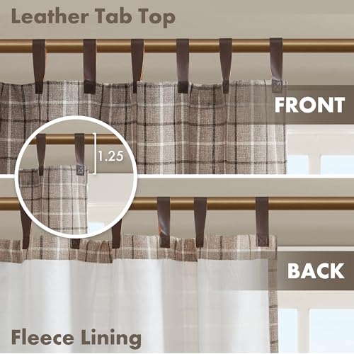 Madison Park Anaheim Cabin Plaid Curtain Window, Thermal Insulated Fleece Lining, Living Room Decor Light Blocking Drape for Bedroom, 1-Single Panel Pack, 50" x 84", Faux Leather Tab, Brown
