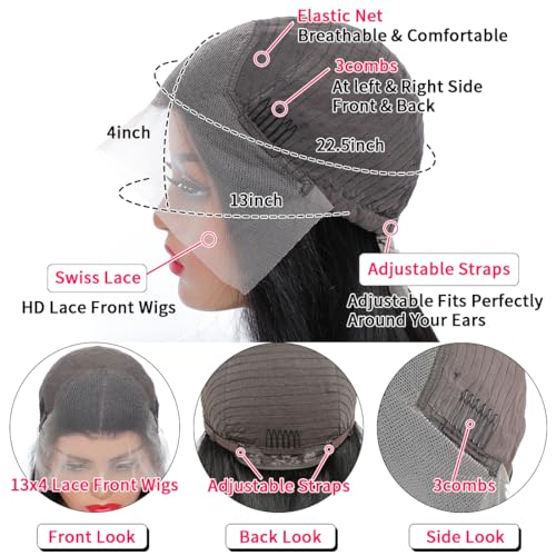HIGUM 13x4 Deep Wave Lace Front Wigs Human Hair HD Transparent Deep Curly Lace Front Wigs Human Hair 180% Density Frontal Glueless Wigs for Women Human Hair Pre Plucked with Baby Hair (24 Inch)