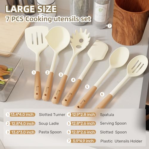 23 PCS Kitchen Utensils Set, Kikcoin Wood Handle Silicone Cooking Utensils Set with Holder, Spatulas Silicone Heat Resistant Cooking Gadgets for Nonstick Cookware, Black