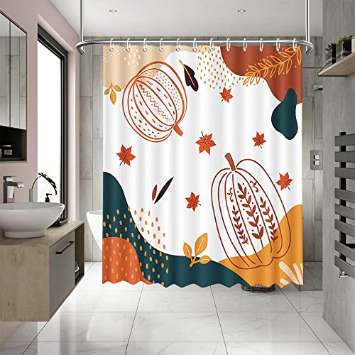 MEHOFOND 72x72 Inch Fall Shower Curtains for Bathroom Boho Pumpkin Shower Curtains Bohemia Bathroom Decor Mid Century Shower Curtain Waterproof and Machine Washable with 12 Hooks