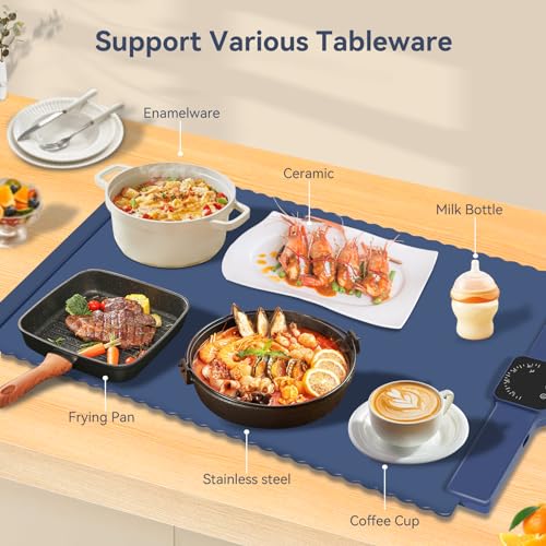 Electric Warming Tray for Food Warmer: Silicone Heating Mat with 5 Temperature Settings Auto Shut-Off, Portable Foldable Roll Up Heating Pad for Parties Gatherings, Home Everyday Use