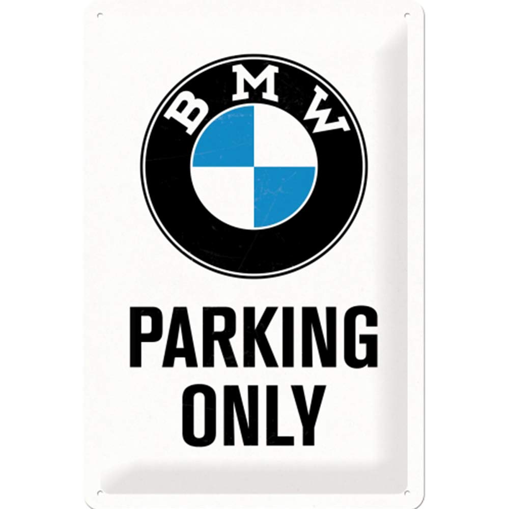 Nostalgic-Art Retro Tin Sign, 7.9" x 11.8", official license product (OLP), BMW – Parking Only White – Gift idea for car accessoires fans, Metal Plaque, Vintage design for decoration