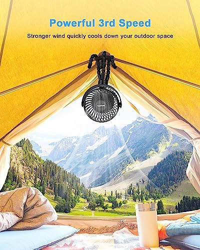 Coohea Stroller Fan Battery Operated Portable Fan USB Rechargeable Small Fan with Flexible Tripod Cooling Fan Clip on for Baby Stroller Car Seat Bike Golf Cart Beach Trip Outdoor, 3 Speeds Wind, Black