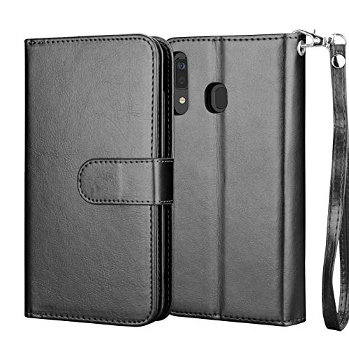 NJJEX Wallet Case for Samsung Galaxy A20, for Galaxy A30 Case, [9 Card Slots] PU Leather ID Credit Holder Folio Flip [Detachable][Kickstand] Magnetic Phone Cover & Lanyard for Samsung A20 A30 [Black]