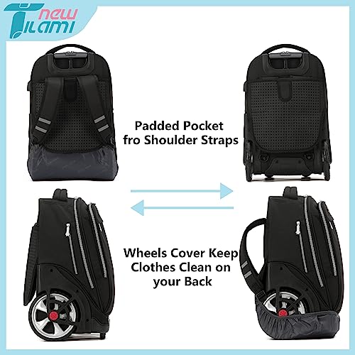 NEW TILAMI Rolling Backpack 19 inch Teens Rolling Backpack Cute Wheeled Computer Laptop Backpack Bookbag Roller Travel Bag College with Sneakers Bag, Yellow Graffit