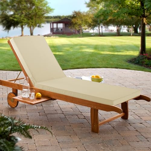 Comcaver Chaise Lounge Cushion for Outdoor Furniture, Waterproof Fade and Tear Resistant Lounge Deck Chair Cushions for Patio Lawn Pool Resort Hotel, 72x21x3 Inch, Beige