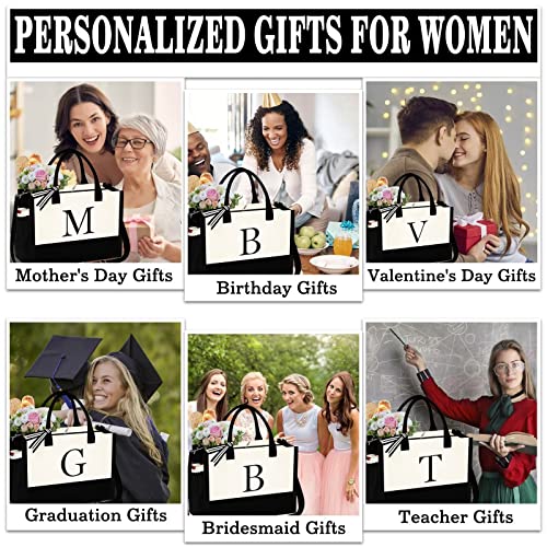 YOOLIFE Birthday Gifts for Women, Mothers Day Gifts Mom Wife Friends Female Teacher Bridal Shower Bridesmaids Proposal Wedding Personalized Gifts Boss Work Initial Tote Bag & Makeup Bag V