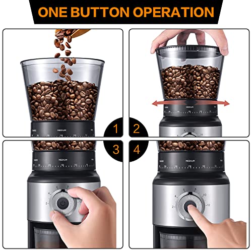 Ollygrin Coffee Bean Burr Grinder Electric, Burr Mill Conical Coffee Grinder With 30 Adjustable Grind Settings For 2-12 Cups, Sliver & Black