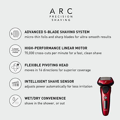 Panasonic ARC5 Electric Razor for Men with Pop-Up Trimmer, Wet/Dry 5-Blade Electric Shaver with Intelligent Shave Sensor and Multi-Flex Pivoting Head – ES-LV65-S (Silver)