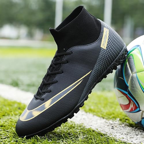 DKHHN Men's Soccer Shoes Football Cleats High-Tops Lace-Up Non-Slip Spikes AG/FG Black EU 40