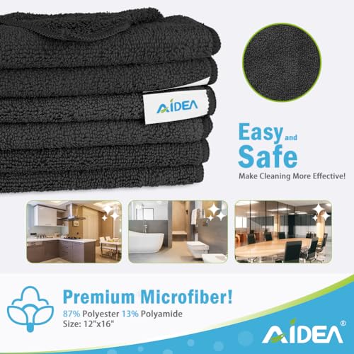 AIDEA Microfiber Cleaning Cloths-12PK, Soft Absorbent Cleaning Rag, Lint-Free Streak-Free Cleaning Towel for House, Kitchen, Car, Window (12in.x12in.)