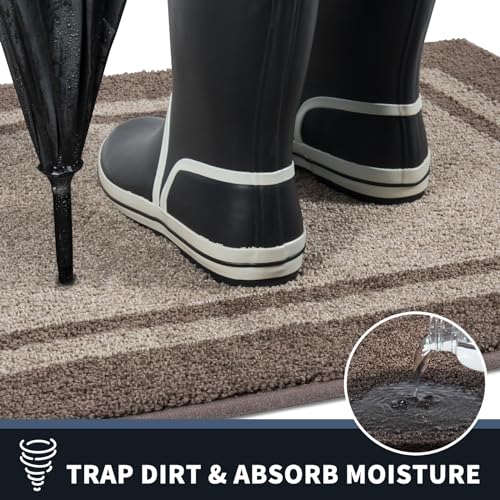 PURRUGS Dirt Trapper Door Mat 20" x 32", Non-Slip/Skid Machine Washable Entryway Rug, Shoes Scraper, Area Rug, Super Absorbent Welcome Mat for Muddy Wet Shoes and Paws, Beige & Grayish Brown