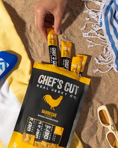 Chef's Cut Smoked Chicken Jerky Meat Sticks, Barbecue Flavor (1 Ounce Stick, Pack of 12) - High Protein, 8g Protein per Serving, 70 Calories, Gluten-Free, Keto Friendly Snack, Low Carb Snack, Individually Wrapped
